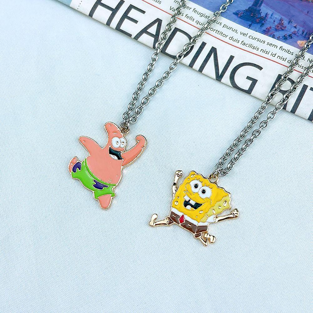 Needway Kartun Kalung Keren Sederhana Perempuan Pria Sweater Rantai SpongeBob Couple Necklace