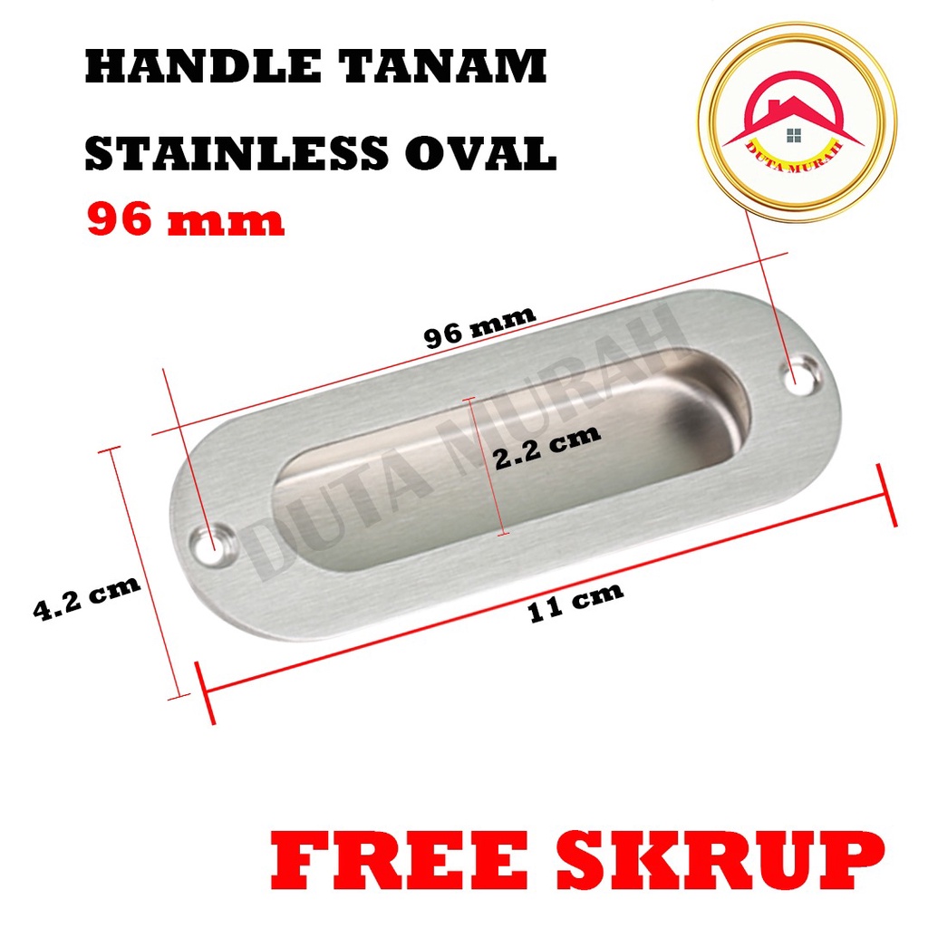 Handel Tarikan Laci Lemari Stainless Steel Tanam Oval 96mm &amp; 64mm