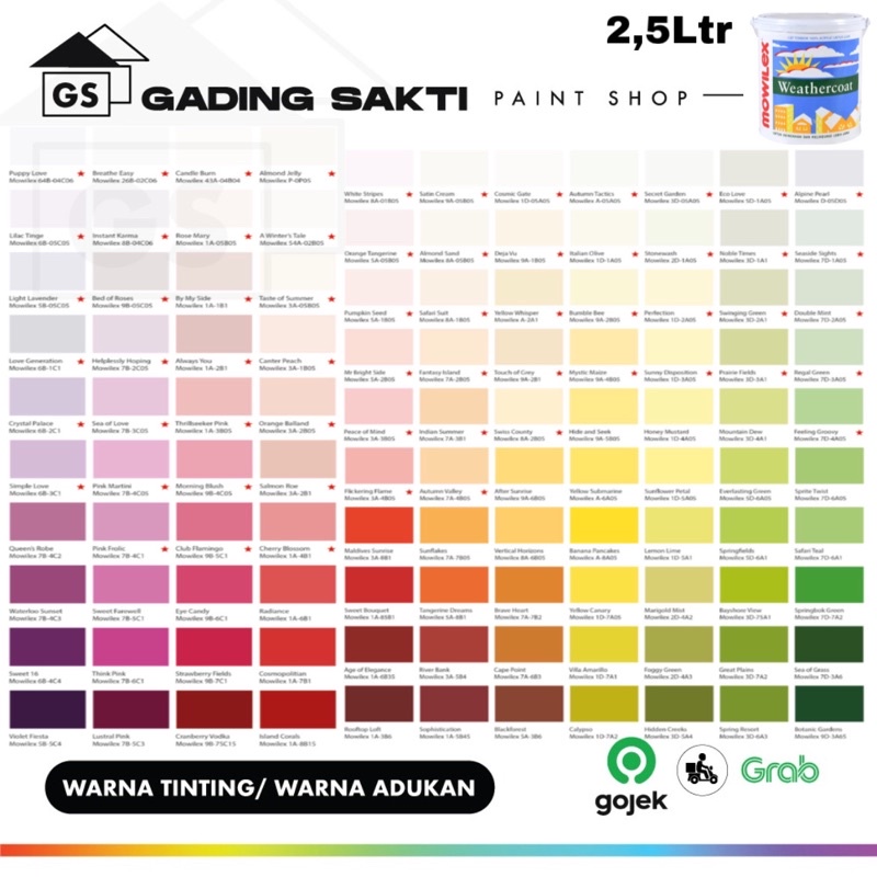Mowilex Weathercoat (Khusus Warna Tinting / Oplosan) / Cat Tembok Exterior Galon 2,5Ltr