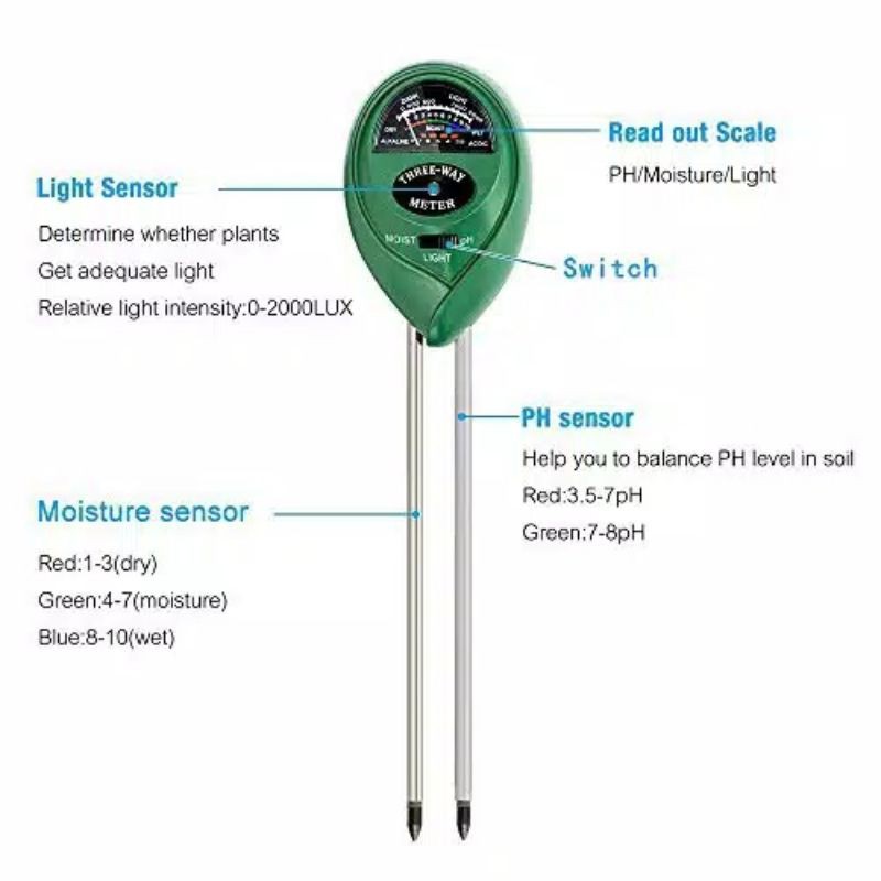 Hedao Soil meter  3 in 1 Soil Moisture Tester (pH, Moisture, Light) - pH Meter Tanah - Kelembaban Tanah &amp; Cahaya