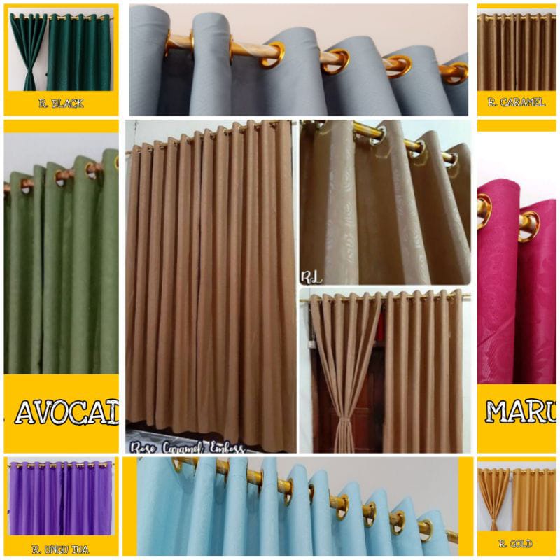 Gorden Pintu Minimalis - Tirai Jendela motif bunga elegan- Gorden Jendela - Korden Pintu Embos Polos