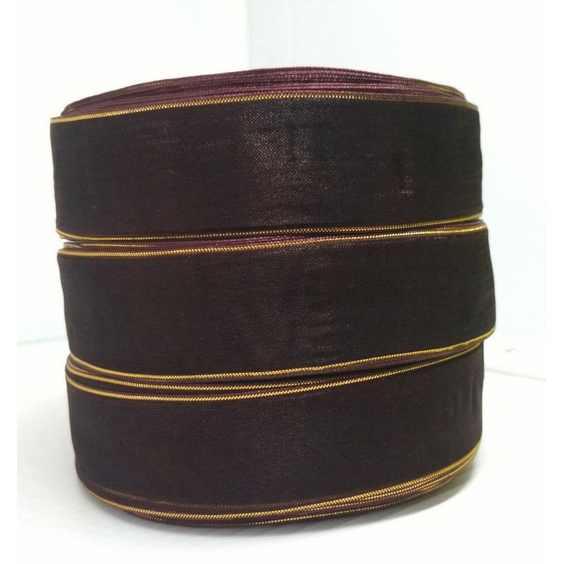 

per 50 yard/45 meter,pita organdi list emas lebar 2.5cm,coklat kopi