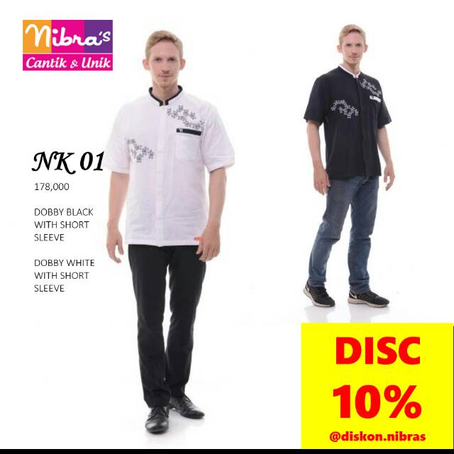 [Original] Koko Premium Nibras NK 01 Pria Dewasa Lengan Pendek Adem Casual Modern Putih / Hitam