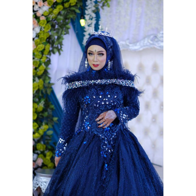 (COD) Hiasan bulu hiasan gown hiasan dada full diamond blink+mutiara