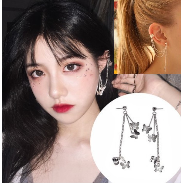 1Pc Anting Jepit Wanita Ear Line Cuff Rantai Rumbai Tassel Giwang Import Korea Fashion Bone Clip