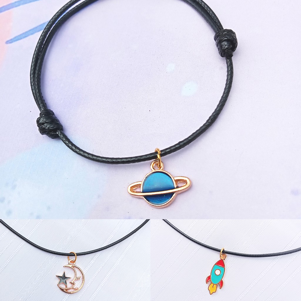 Gelang Tali Liontin Planet Simple Charm Tema Space adjustable Korean vintage Style