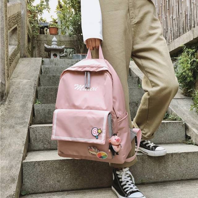 Maxixi Tas Ransel Backpack Sekolah KPOP (Tanpa Accesoris)Ransel Wanita Kanvas Fashion Tas Sekolah Siswa untuk Remaja Perempuan Ransel Wanita Warna Polos Kualitas Tas Buku Travel Santai