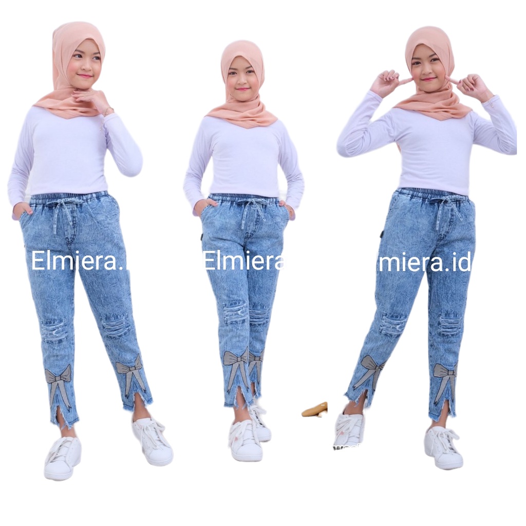 Celana Jeans Anak Perempuan Motif Pita 7-15 Tahun // Celana Anak Perempuan Variasi Bordir // Celana Jeans Anak Permpuan