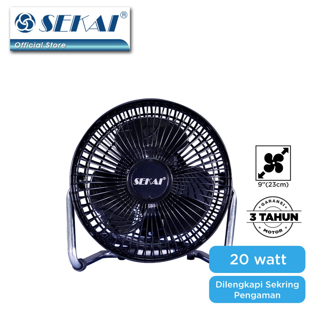 SEKAI HDO 615 S HITAM KIPAS ANGIN MEJA DESK FAN BODY BESI KOKOH DAN KUAT