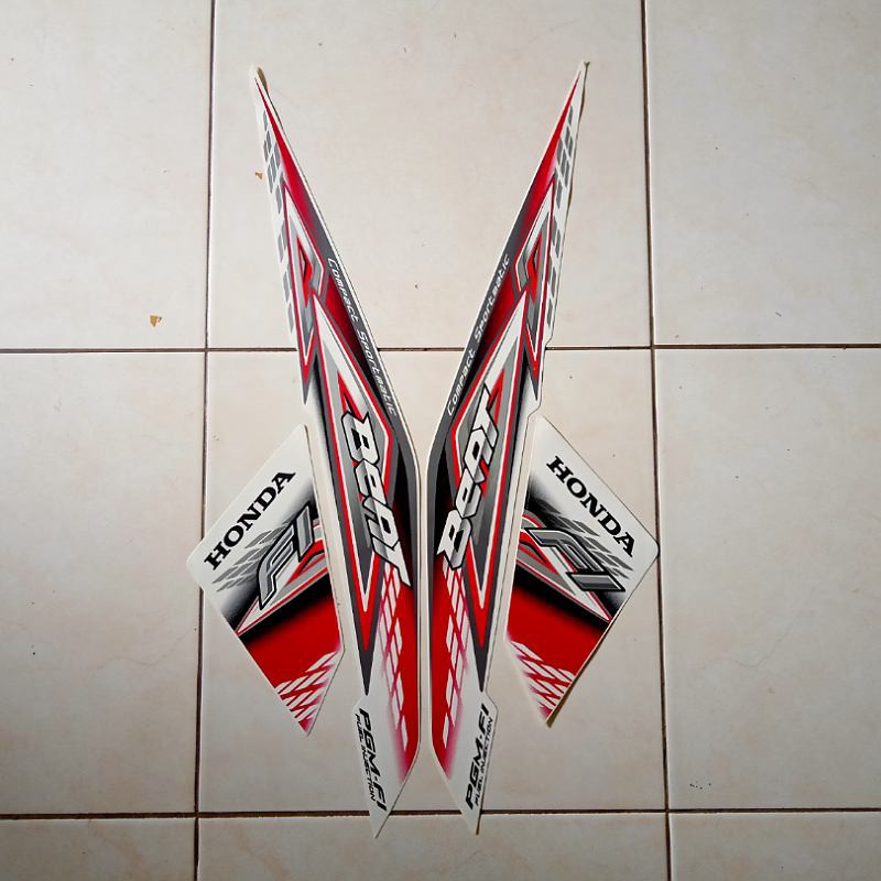 stiker striping motor beat fi 2014 putih merah