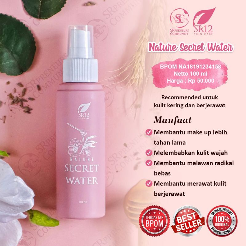 AIR MAWAR NATURE ROSE WATER SECRET WATER SR12 HERBAL SKINCARE BPOM MEMBUAT MAKEUP TAHAN LAMA MELEMBABKAN KULIT