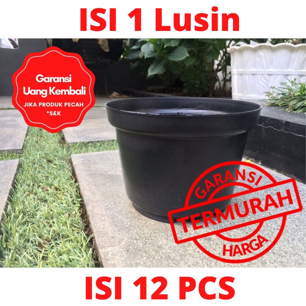 LUSINAN Pot Bunga Murah /Pot Tanaman /Pot Plastik uk 17 K  Hitam (isi 12 PCS)