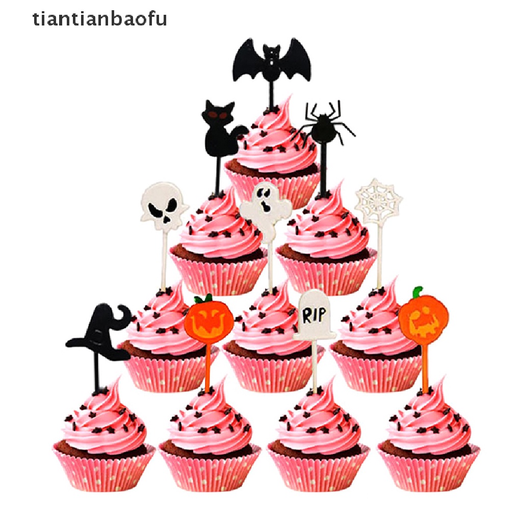 10 Pcs / Pak Tusuk Gigi Buah Kue Dessert Tema Halloween Untuk Anak