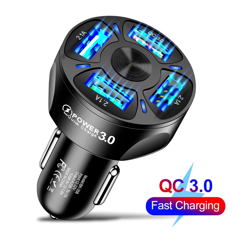 Charger USB Mobil Pengisian Cepat 3.0 4.0 Universal 18W Pengisian Cepat di mobil 4 Port charger ponsel Untuk iPhone Xiaomi Huawei p40