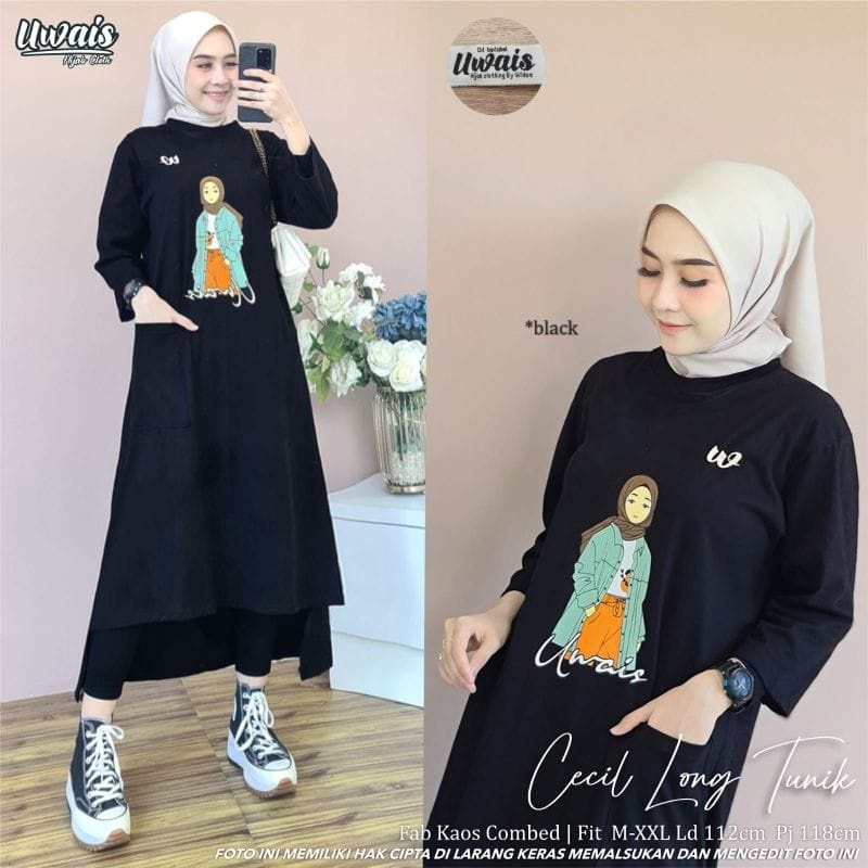 Cecil Long Tunik Jumbo Baju Kaos Wanita Outfit Wanita Kekinian Baju Lengan Panjang Wanita Korean Style