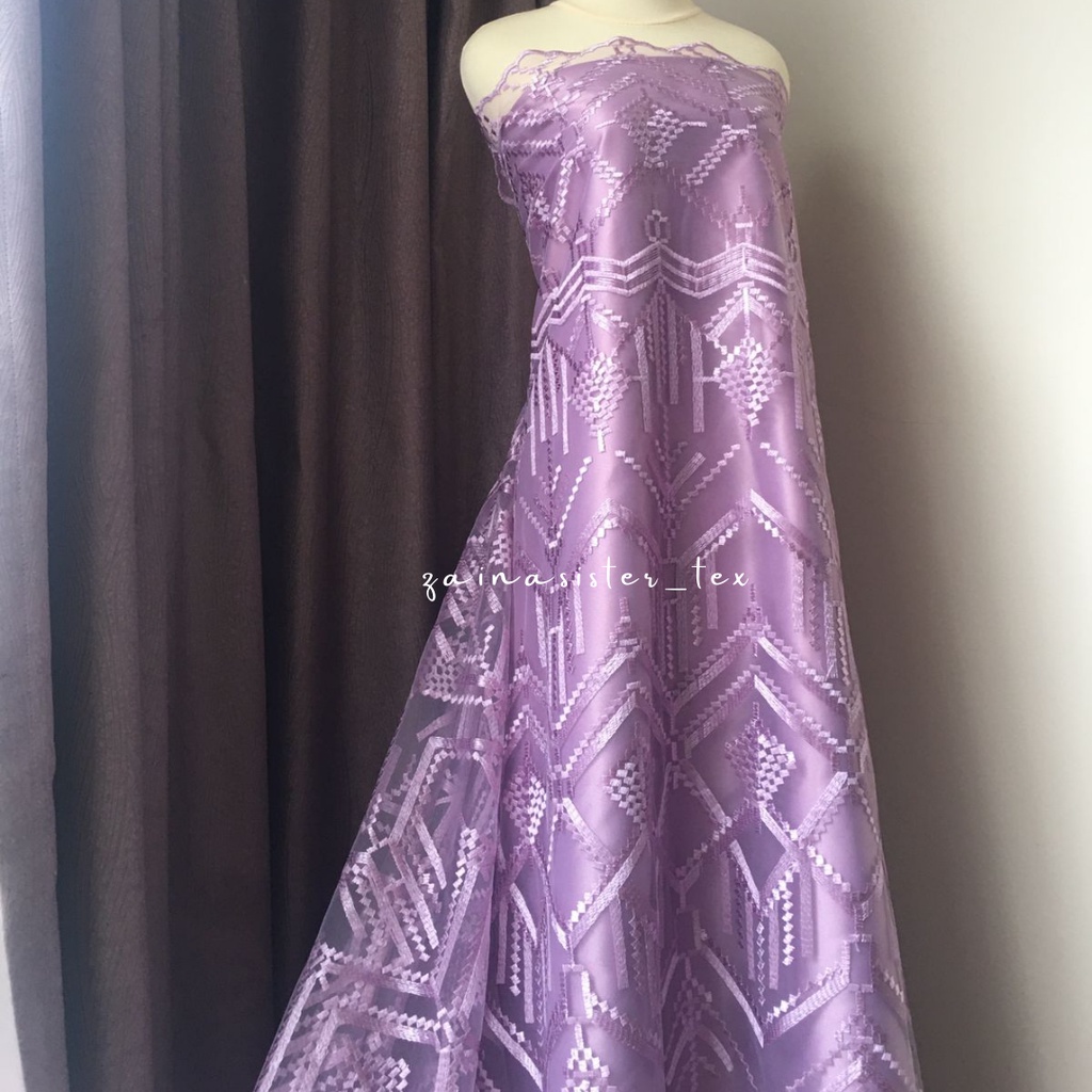 Bahan Kebaya Brokat Tile Bordir Premium Meteran Guerlain Series Warna Ungu Purple Lilac