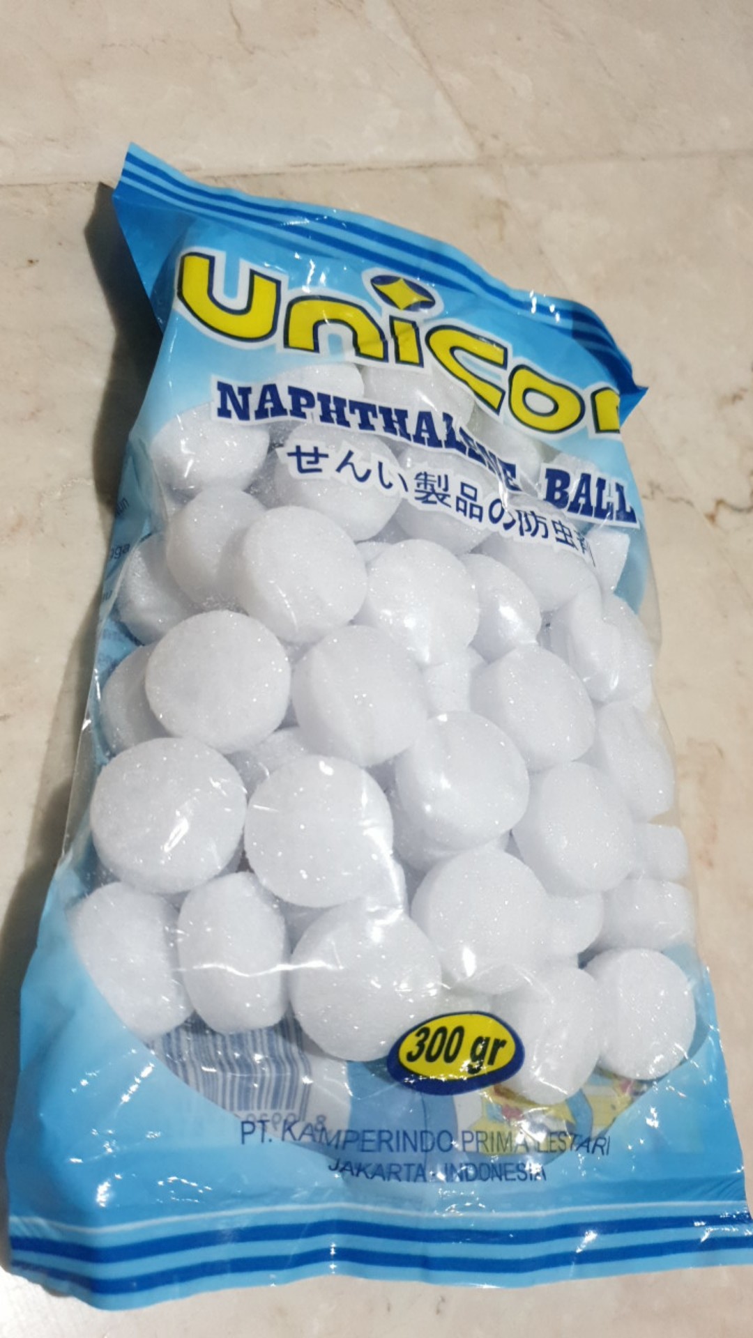 Kapur Barus/ Kamper Unicon Naphthalene Ball 300gr Putih ( 1 Bag )