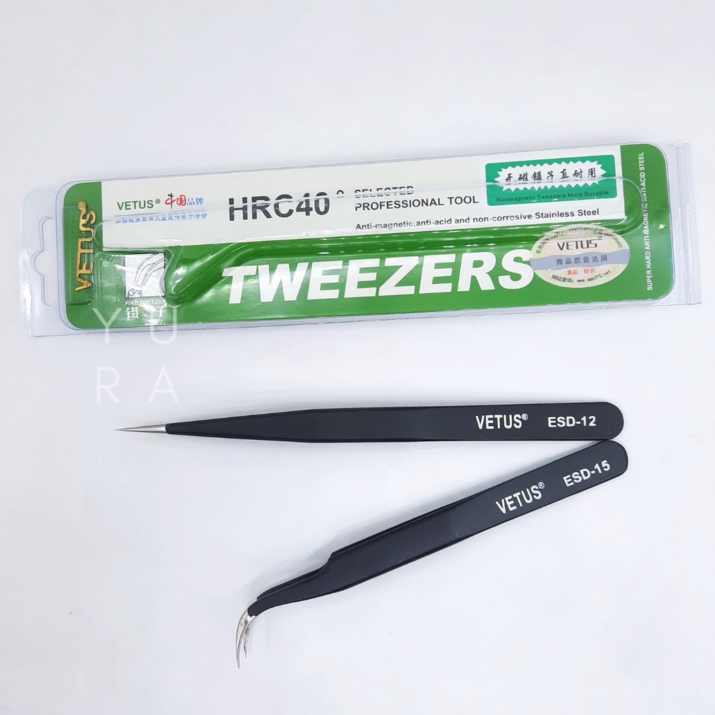 Tweezer vetus Hitam / Pinset BLACK For Eyelash Extention ORIGINAL lurus dan bengkok