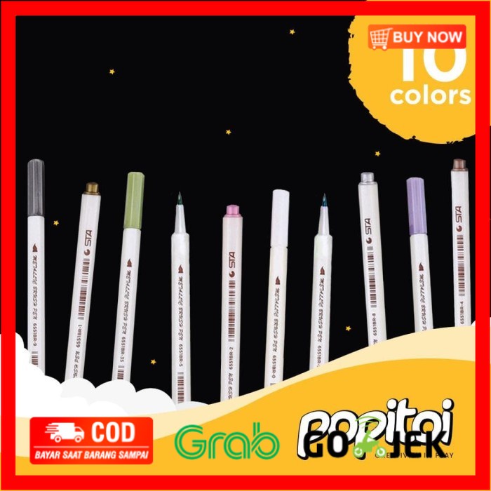 

(BISA COD) STA Metallic Brush Pen Set 10 Colors