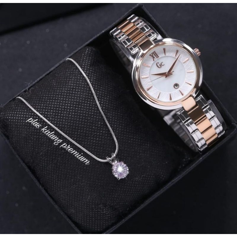 Jam Tangan GC Rantai Stainliss Steel Free Kalung Jam Tangan Wanita Terlaris