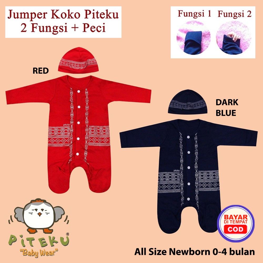 Jumper Koko Baju Muslim Bayi Laki Laki Baju Koko Bayi Newborn Piteku Baby Wear Red / Dark Blue