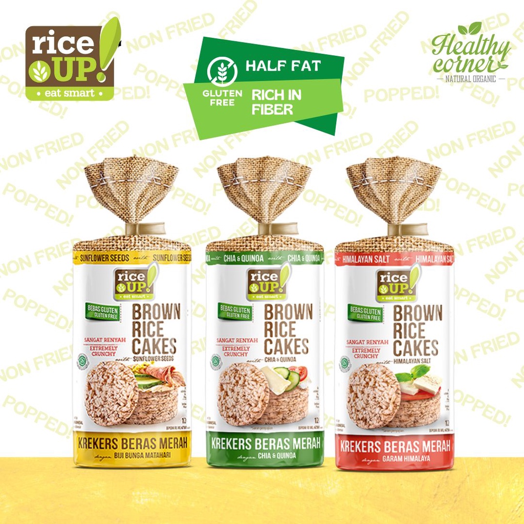 

RICE UP! Krekers Beras Merah Kerupuk Bebas Kolesterol Gluten Free ( Brown Rice Cakes ) - 120g
