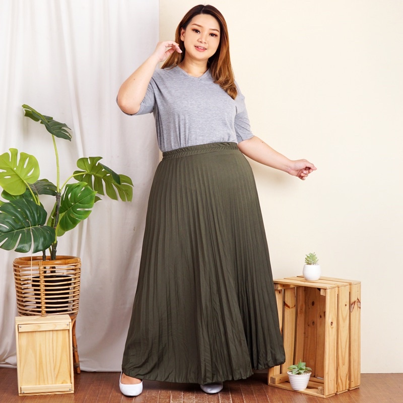 ROK PLISKET JUMBO XXL PAYUNG PLEATED SKIRT MURAH MUSLIM IBU ACARA POLOS ROK PANJANG PAYUNG MAYUNG-Hijautua