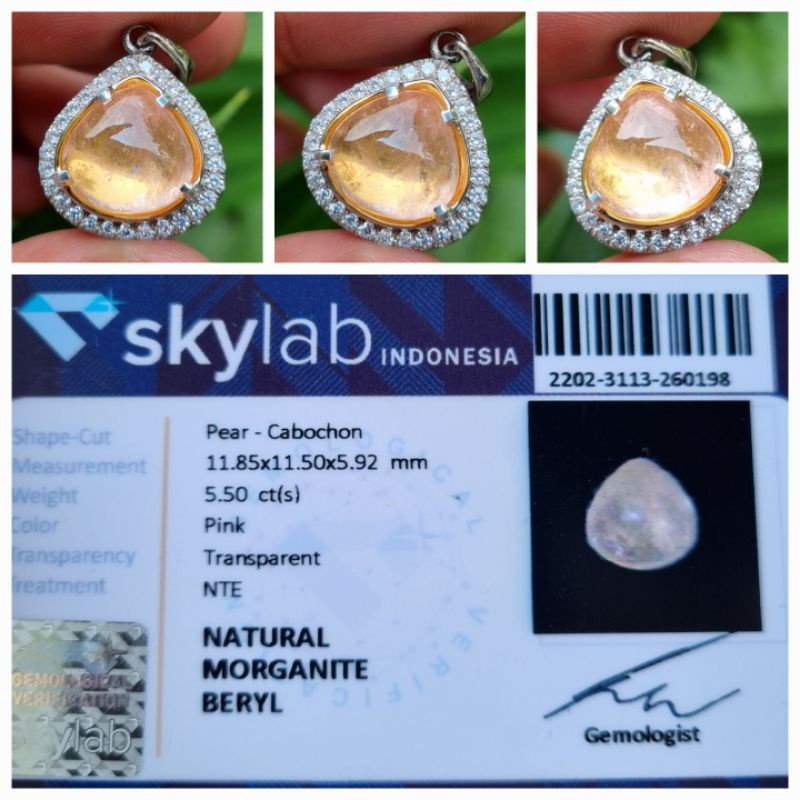 Liontin Natural Morganite Beryl Memo 5.50 crt