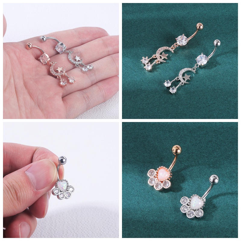 1pc Anting Tindik Perutpusar Stainless Steel Model Kupukupubintang Hias Batu Opal Untuk Wanita