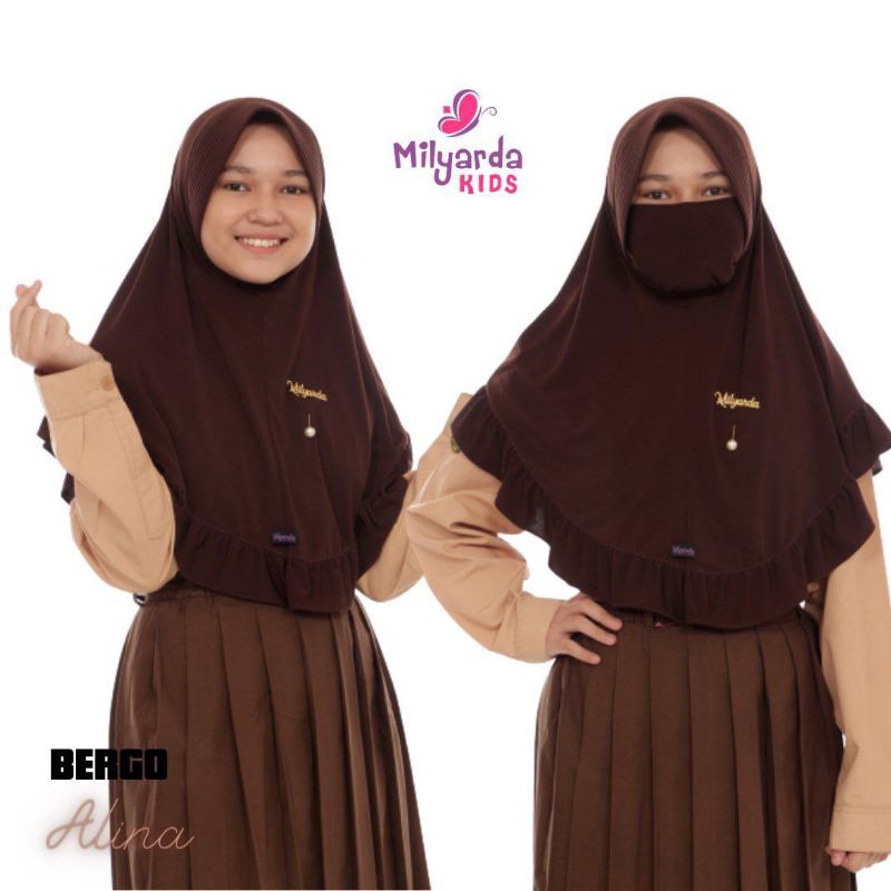 kerudung masker anak untuk sekolah dan mengaji SD, SMP, SMA Bergo alina milyarda hijab