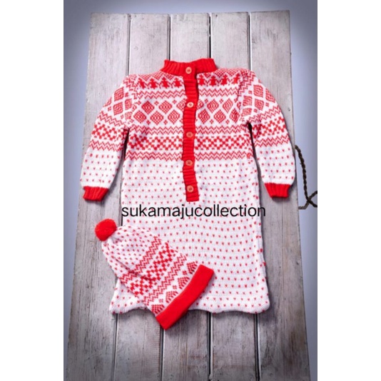 Baju Selimut Bayi + Kupluk 1-12 bulan / Rajut Hangat Bayi Laki-Laki Perempuan / Romper Bayi Motif Polkadot