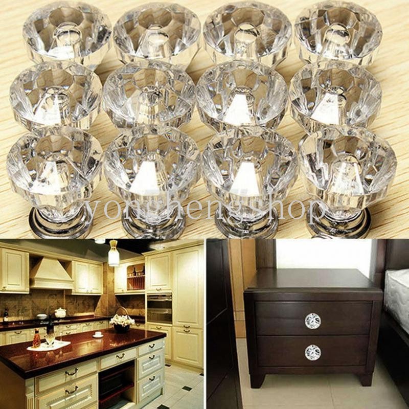 1 Pc Gagang Pintu Laci / Lemari Bahan Kaca Kristal Bentuk Berlian