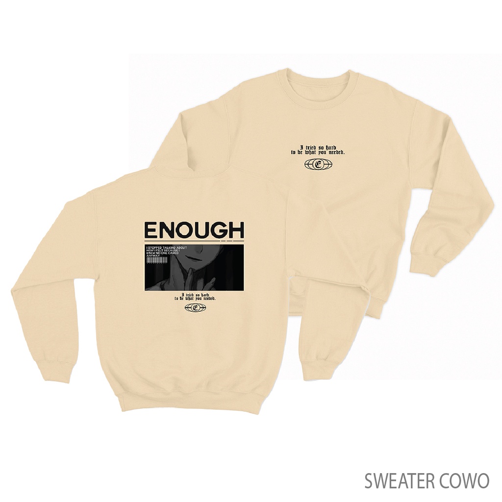 Sweaterpolos Basic Sweater ENOUGH ( Sablon ) Unisex Pria &amp; Wanita