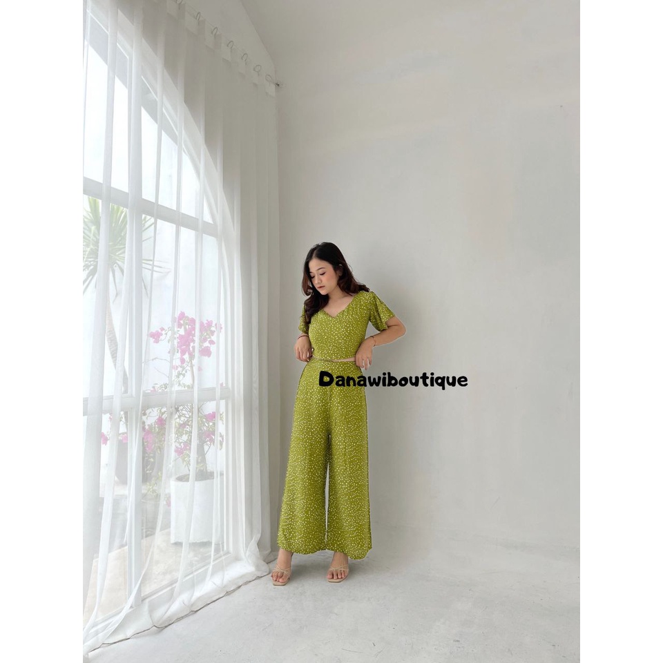 ONE SET CROP POLKADOT FULL / SETELAN CROP TOP KULOT POLKADOT / SET CROP KULOT POLKADOT MURAH