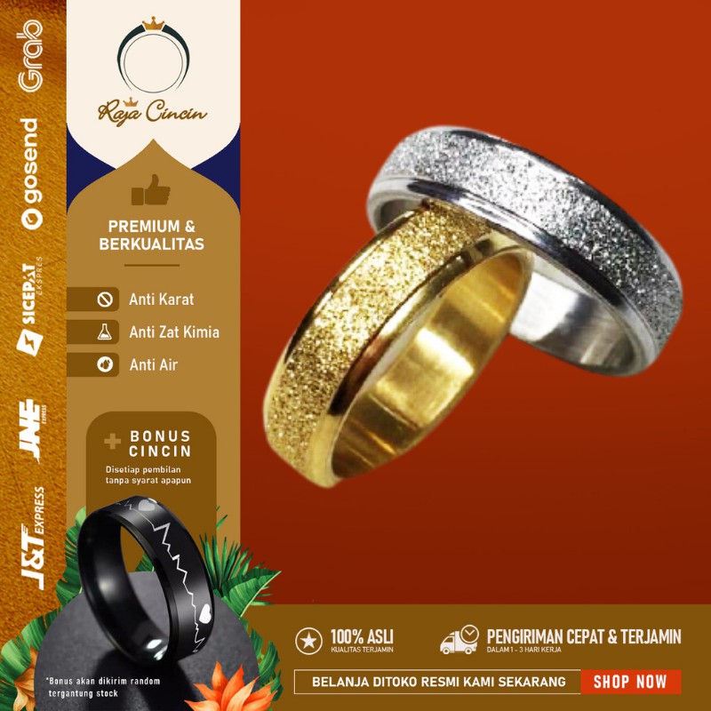 Cincin Titanium Wanita Pria Anti Karat Couple Emas Perak