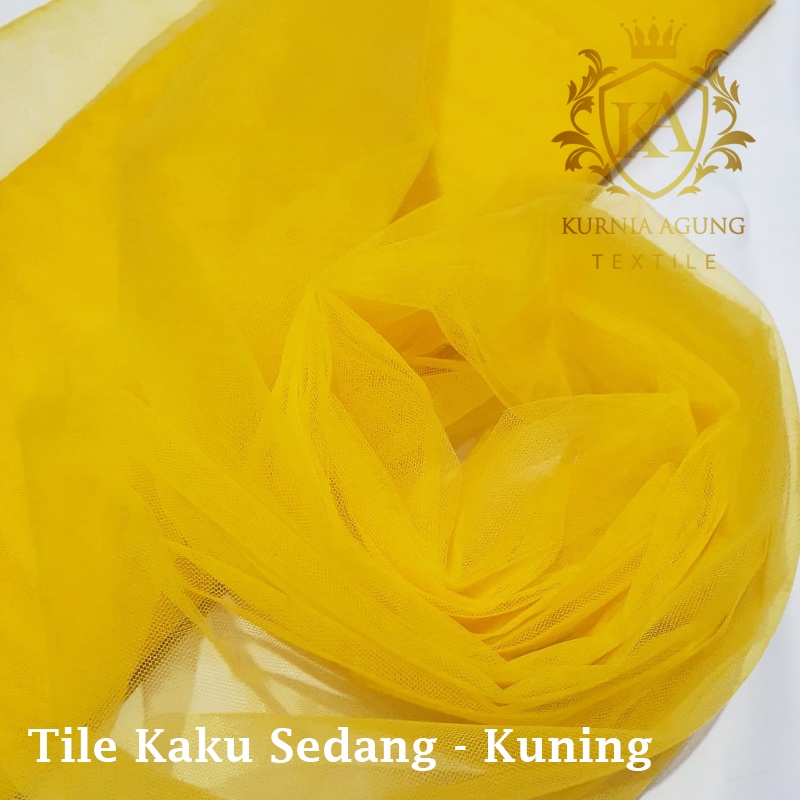 Kain Tile Tulle Kaku Sedang 100cm x 125cm meteran Per Meter Souvenir Dekorasi Wedding Veil Aksesoris-Kuning