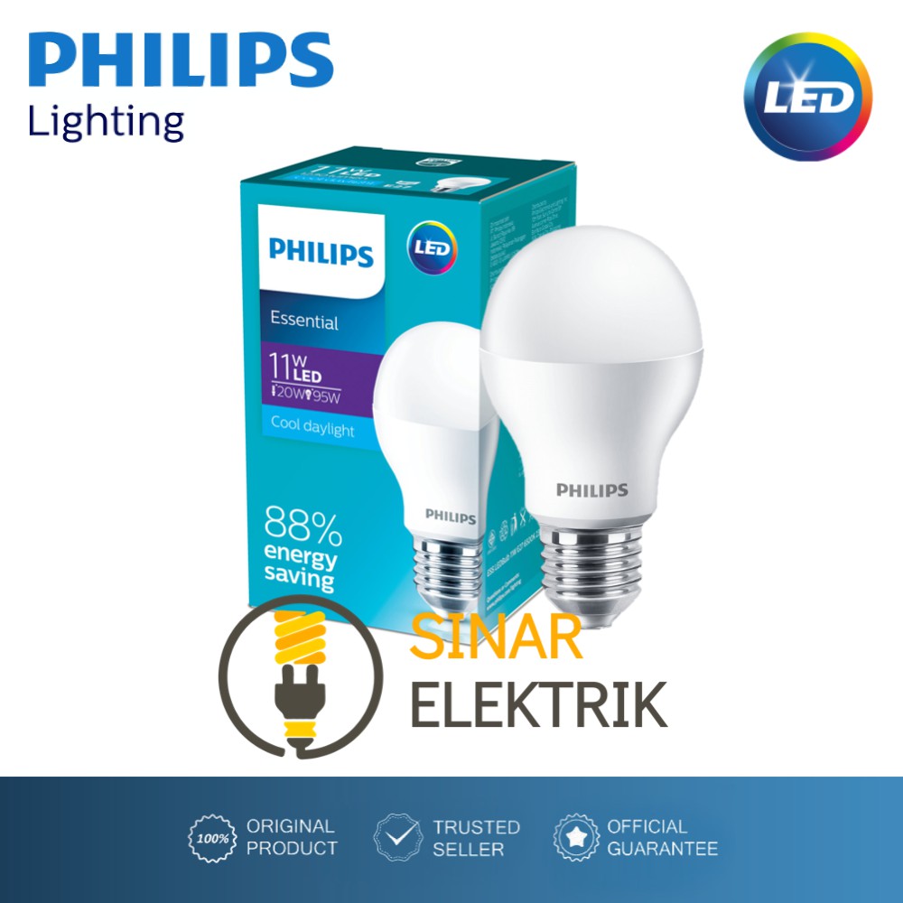 Lampu LED Philips Essential 11 Watt Putih - Bohlam LED Bulb 11W W Wat 11Watt Murah Original Garansi