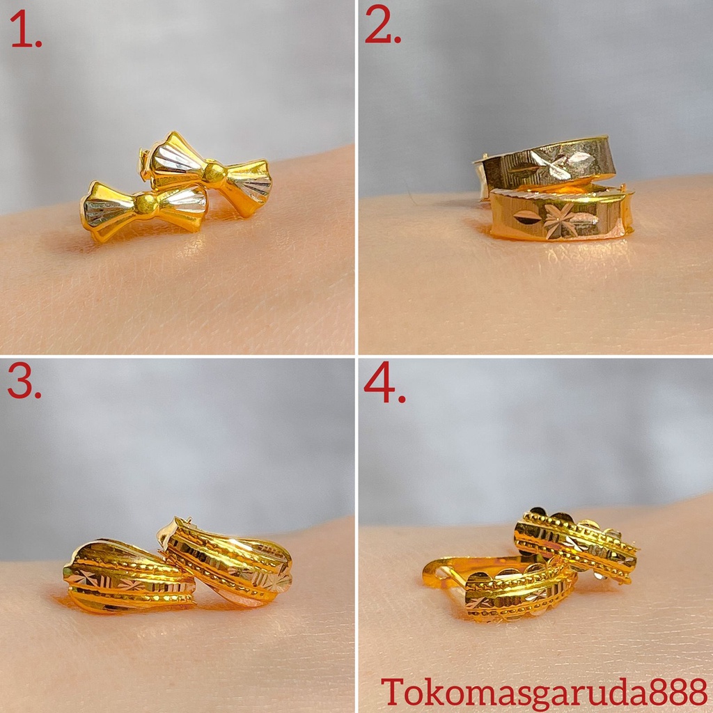 Anting jepit anak dan dewasa emas asli kadar 70 lokal giwang pita ribbon krum putih setengah gram ringan