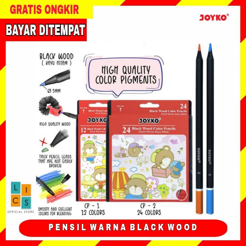 

Pensil Warna Joyko CP-1 dan CP-2 Kayu Hitam Hexagonal Grip Color Pencils Black Wood