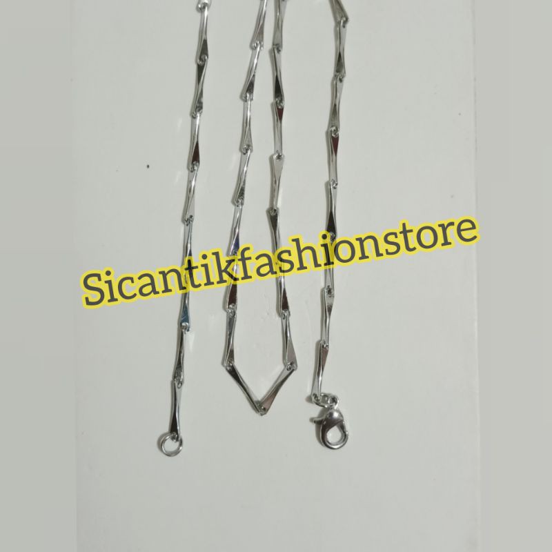 (PROMO)Kalung pria/wanita titanium stainless stell silver 45CM model padi Terlaris anti karat Keren