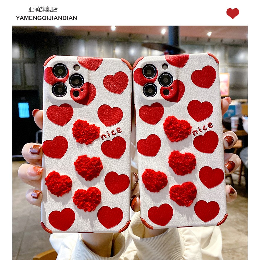 Red Little Heart Semi Leather (Bahan tidak mudah kotor) Case iphone 7+/8+/XS MAX/XR/11 PROMAX/12 PRO