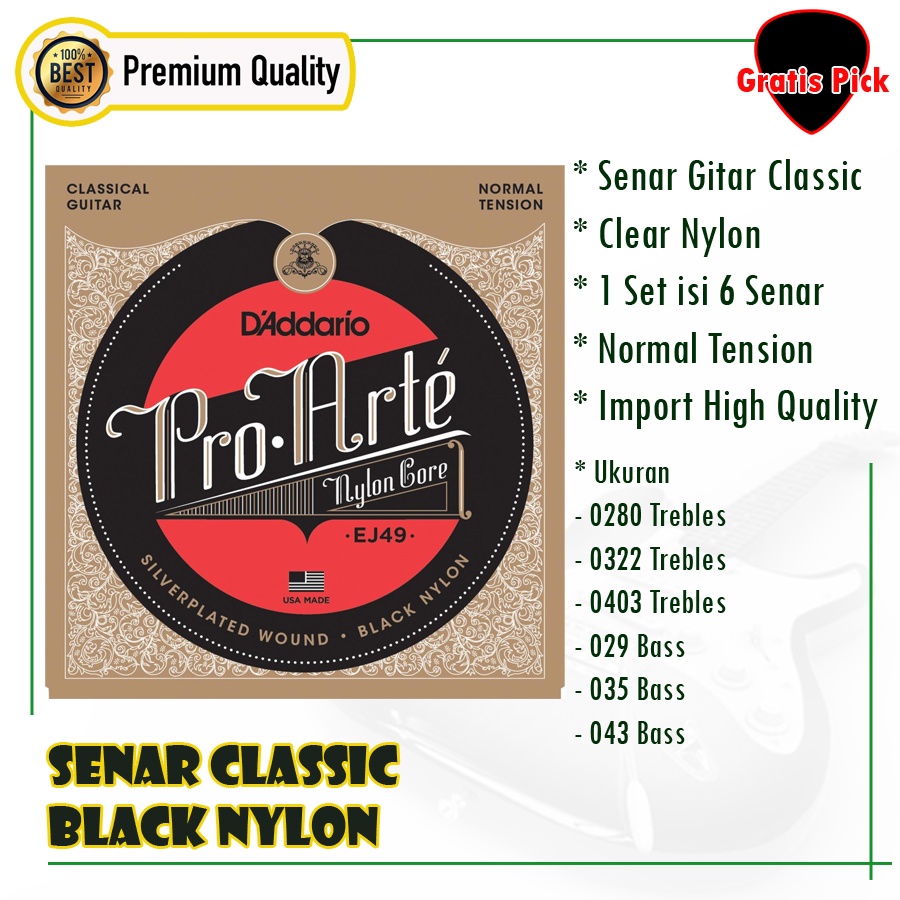 Senar Gitar Daddario Classic Black Nylon / Guitar - D'Addario Pro Arte EJ49