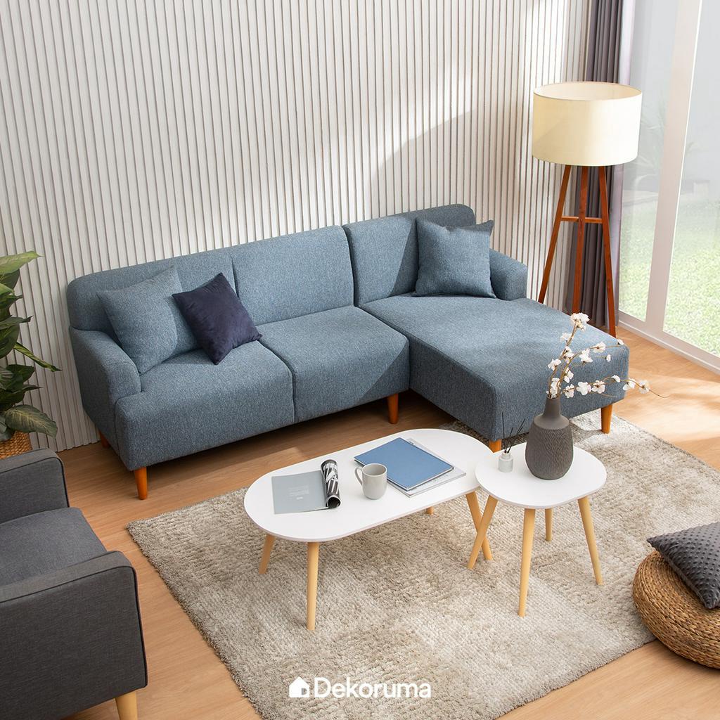 Dekoruma EIRI Sofa L Kain Minimalis / Sofa Tamu L Kain - Biru