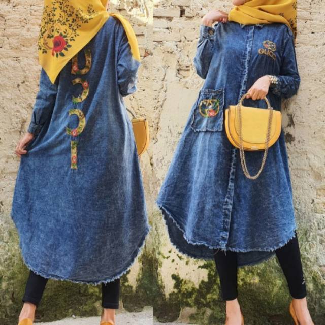 Tunik jeans set hijab ORI SHR