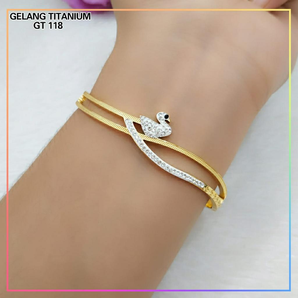 Gelang titanium/stainless steel Gelang Bangle Mata Angsa Perhiasan Anti Karat GT 118