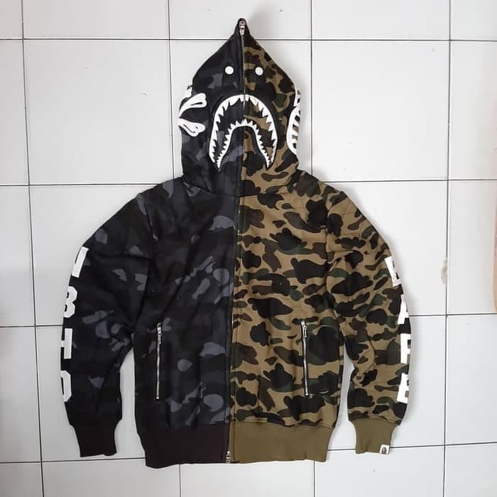 Jakethoodie Zipper Jakethoodiepria Jakethoodierisleting KF9PG4 "HOODIE BAPE SHARK X NBHD DUAL HITAM