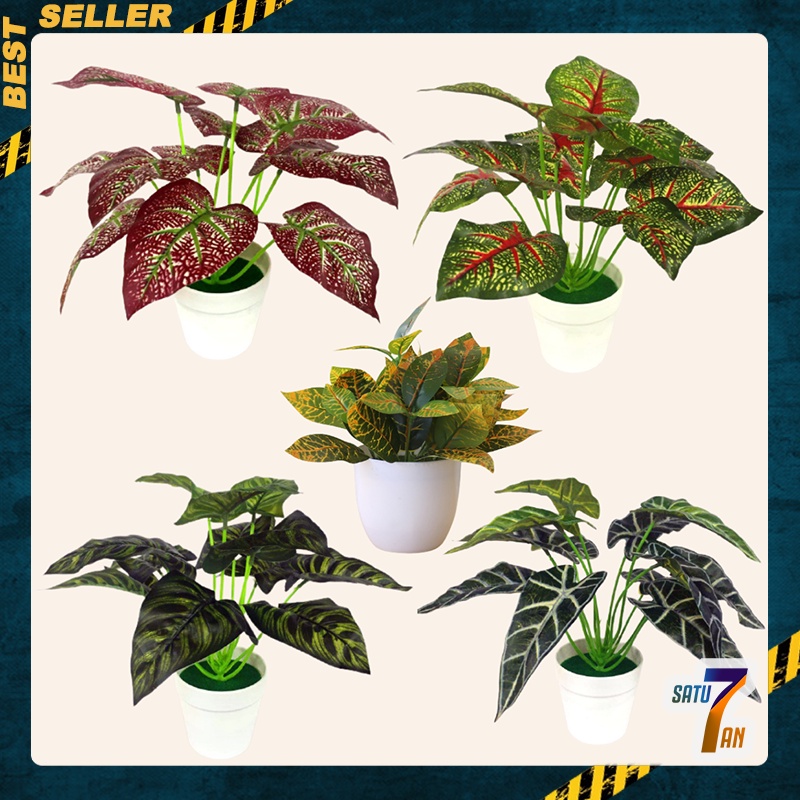 Satu7an Ornamen Bunga Plastik Tanaman hias Dekorasi Rumah Pajangan ARTIFICIAL Murah Impor pot bonsai