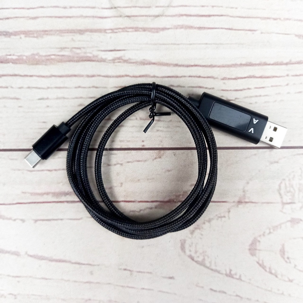 Kabel Charger USB Type C Braided 3A 1.2 Meter with Voltage Meter - CS0129 - Black