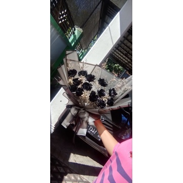 Buket Artifisial / Buket Bunga Hitam / Buket Kado Cowok / Buket Wisuda Cowok