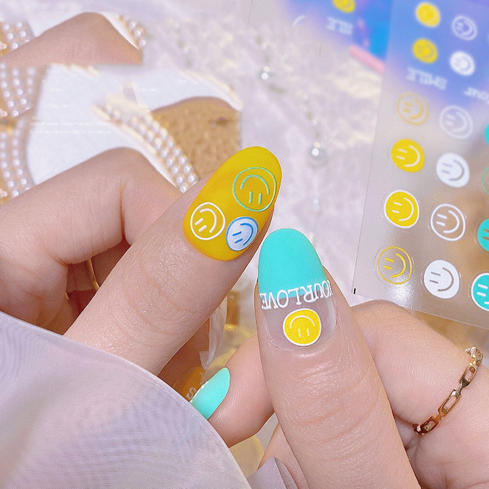 Mxbeauty Stiker Kuku 3d Motif Matahari / Bunga / Smiley Untuk Dekorasi Nail Art / Manicure Diy